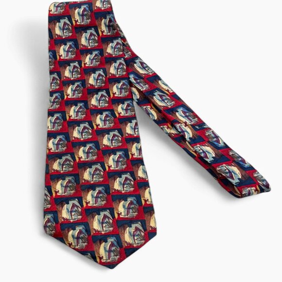 J. Garcia Silk Tie Abstract Art Formal Professional Event Red Blue - Picture 2 of 6